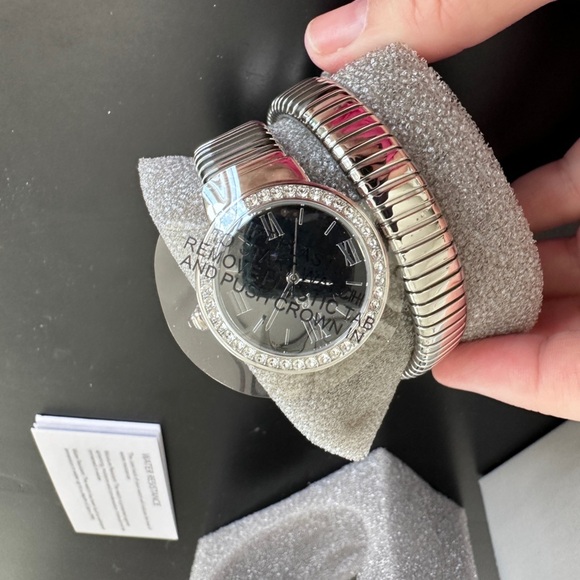 Stainless steel & Black Onyx  coil watch by Colleen Lopez - Picture 4 of 10